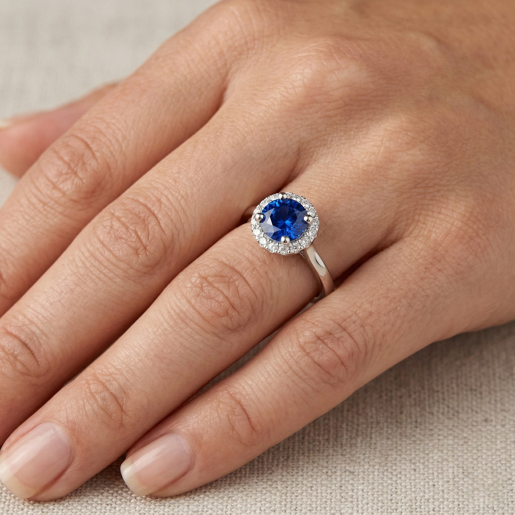echter round saphir 1.50Karat ring auf Weiß