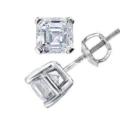 2 Kt Wunderschöner Asscher Cut Echt Diamant Ohrstecker Weißgold Schmuck