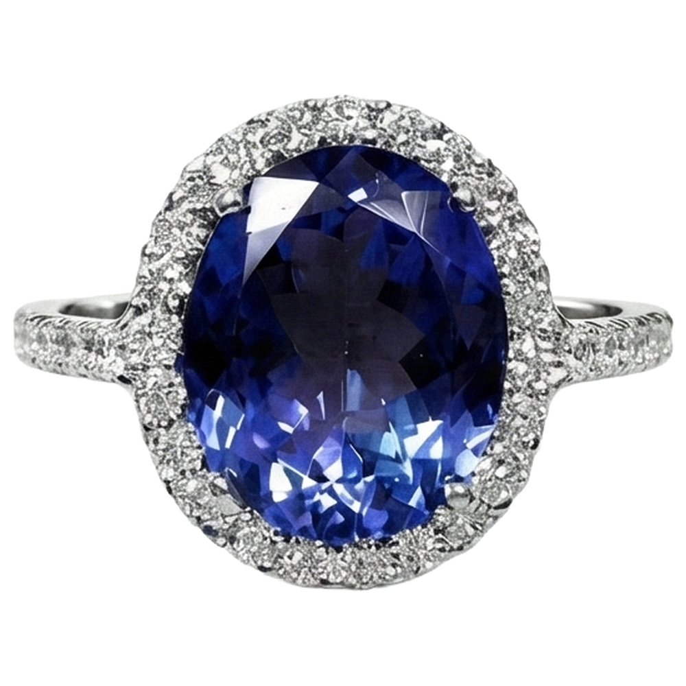 2,15 Kt Blauer Tansanit im Ovalschliff mit Diamantring Gold Feiner Schmuck