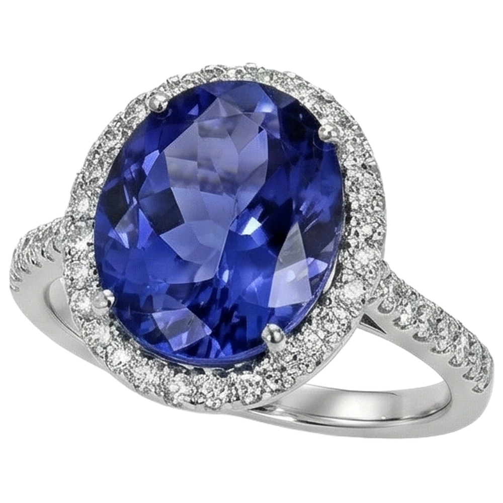 2,15 Kt Blauer Tansanit im Ovalschliff mit Diamantring Gold Feiner Schmuck