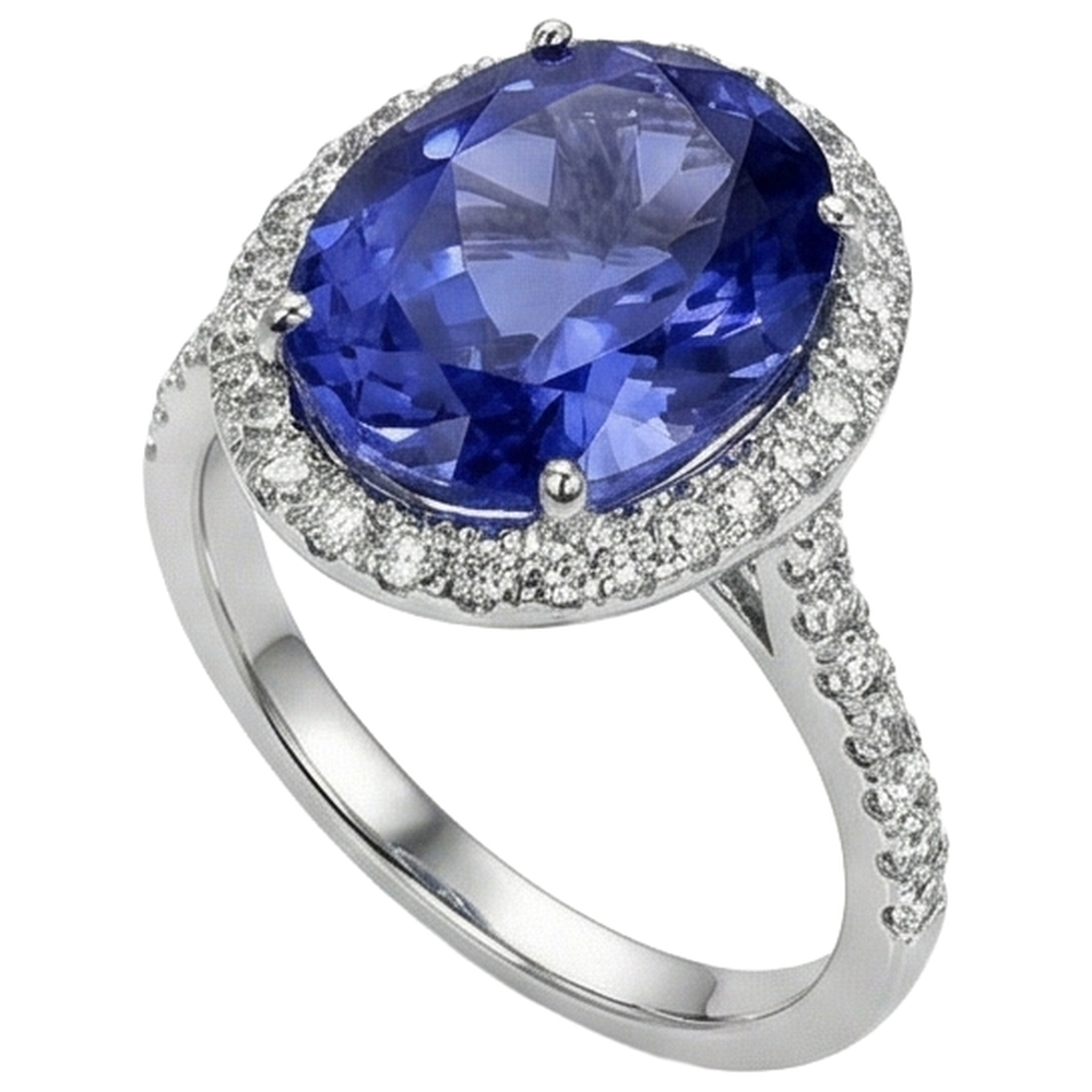2,15 Kt Blauer Tansanit im Ovalschliff mit Diamantring Gold Feiner Schmuck