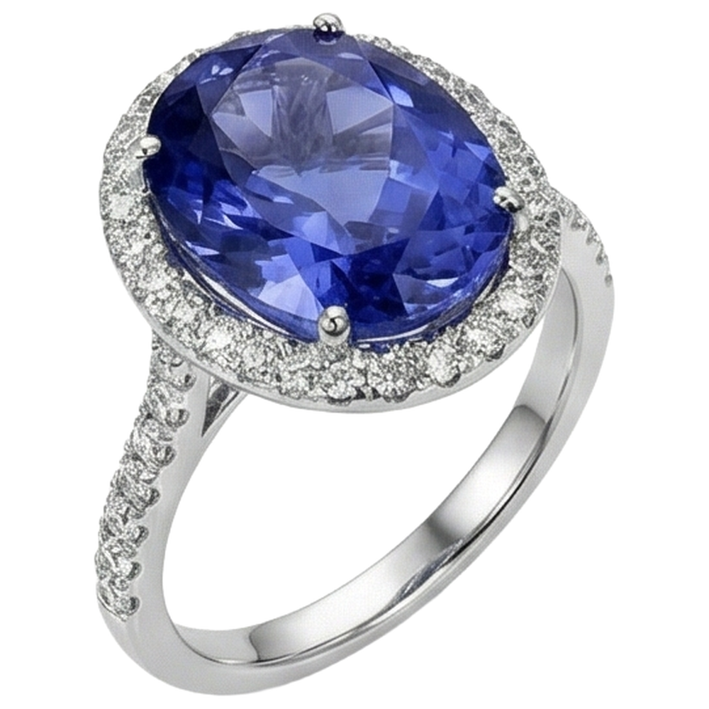 2,15 Kt Blauer Tansanit im Ovalschliff mit Diamantring Gold Feiner Schmuck