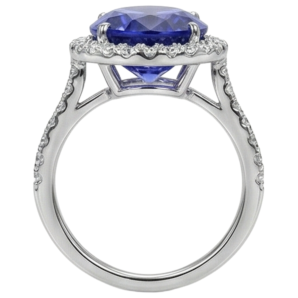 2,15 Kt Blauer Tansanit im Ovalschliff mit Diamantring Gold Feiner Schmuck