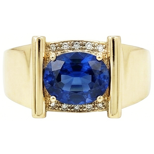 2,25 Karat Diamant Ceylon Saphir Herrenring Schmuck Gold 14K