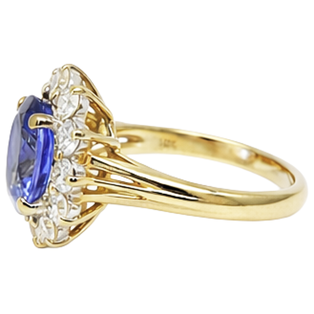 2,25 Karat Rundschliff Tansanit & Diamanten Fancy Ring 14K Two Tone Gold