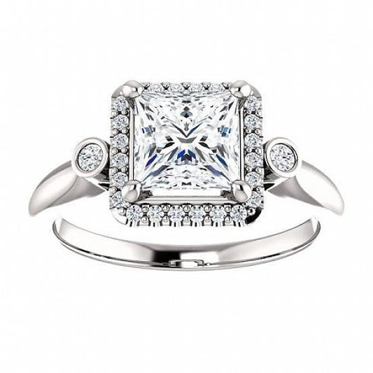 2,31 Karat Drei-Stein-Stil Mit Akzenten Princess Echt Diamant Ring