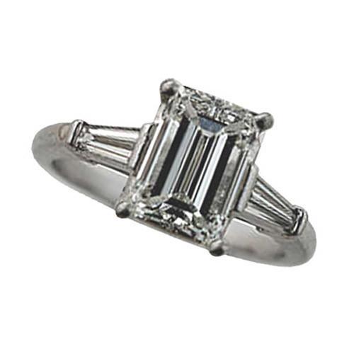 2,35 Karat Smaragdschliff Echt Aus der Erde Abgebauter Natürlicher Diamant Drei-Steine-Ring Weißgold 14K