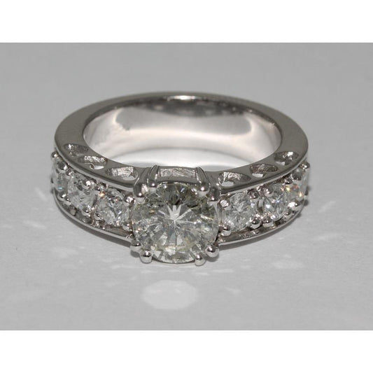 2,40 Karat Runder Echt Diamant Weißgold Solitärring Mit Akzenten