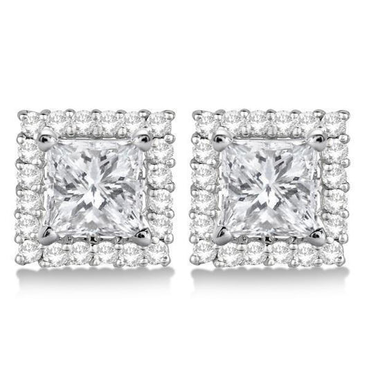 2,4 Karat Prinzessin Und Rundschliff Natürliche Diamanten Halo Ohrstecker WG 14K