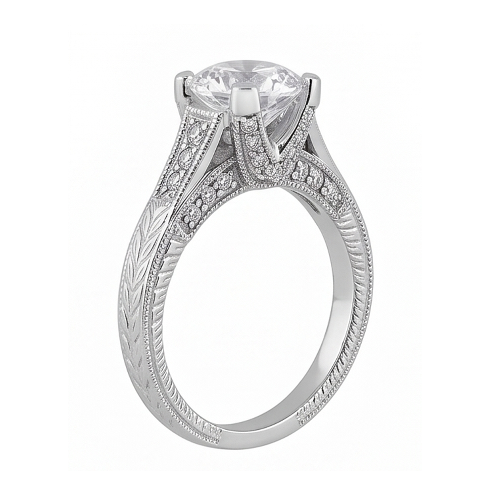 2,50 Karat Runder Diamant-Verlobungsring Milgrain Vintage-Stil