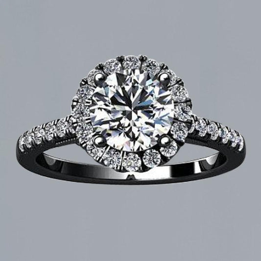 2,50 Ct. Runder Halo Natürliche Diamant Solitaire Mit Akzenten Ring Schwarzgold 14K