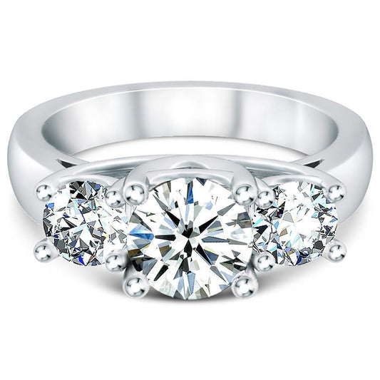 2,50 Ct Runder Drei-Stein-Natürliche Diamant-Ring Neu Weißgold 14K