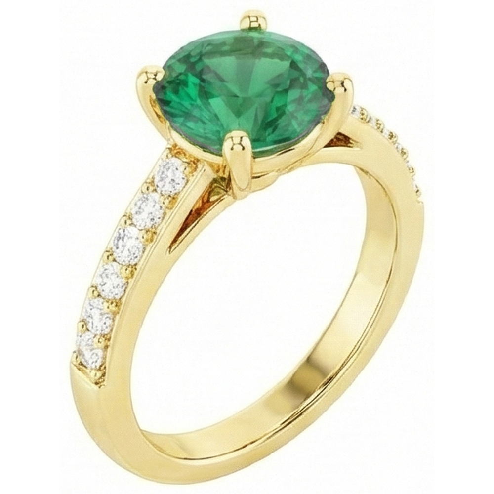 2,70 Karat  Grün Smaragd mit Diamant 14K Gelbgold Verlobungsring