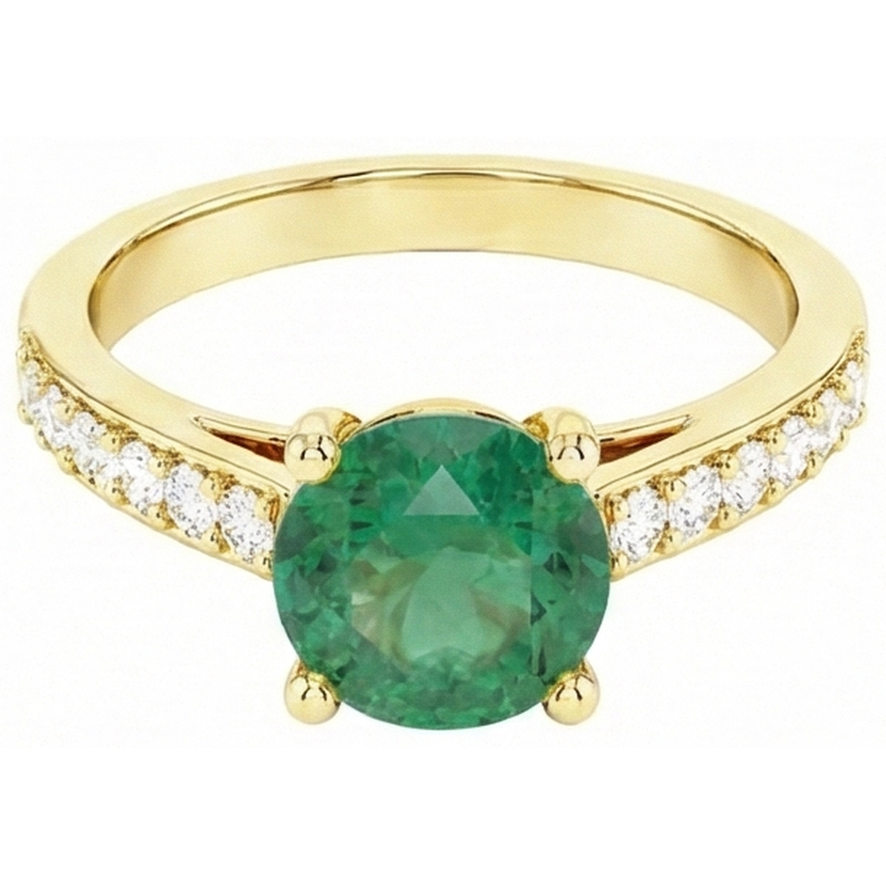 2,70 Karat  Grün Smaragd mit Diamant 14K Gelbgold Verlobungsring