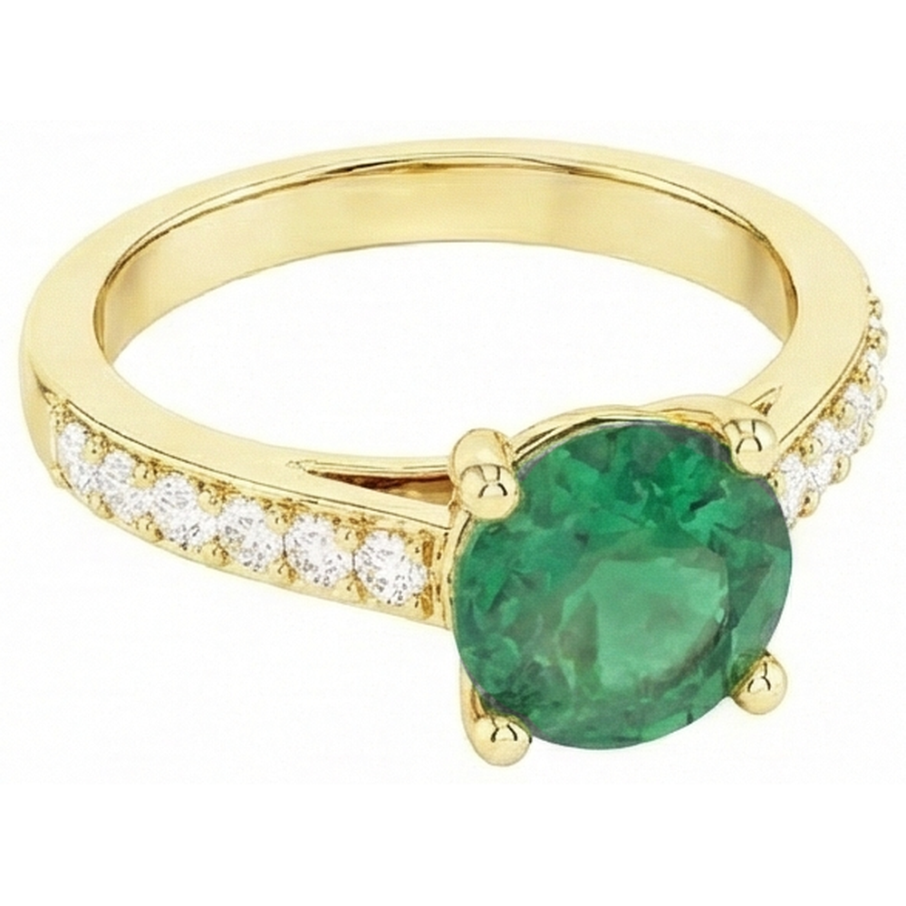 2,70 Karat  Grün Smaragd mit Diamant 14K Gelbgold Verlobungsring