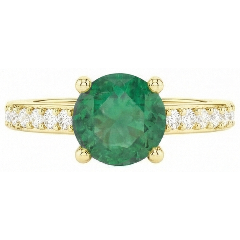 2,70 Karat  Grün Smaragd mit Diamant 14K Gelbgold Verlobungsring