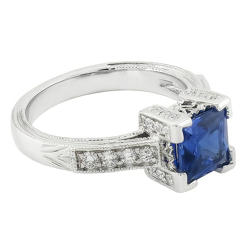 2,80 Kt. Ceylon-Saphir-Diamant-Ring 14K Weißgold