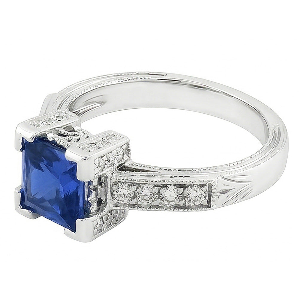 2,80 Kt. Ceylon-Saphir-Diamant-Ring 14K Weißgold