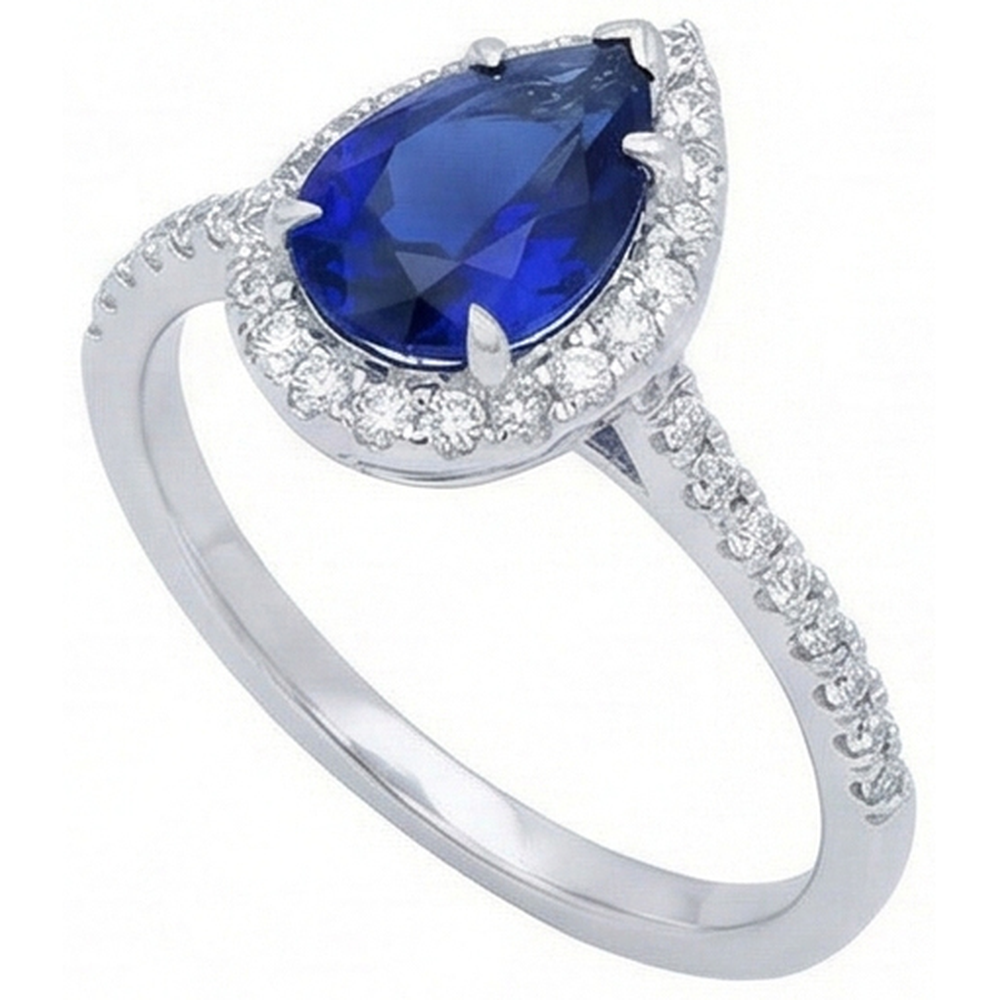 2,88 Karat Birnenschliff Sri Lanka Blauer Saphir-Diamant-Jubiläumsring