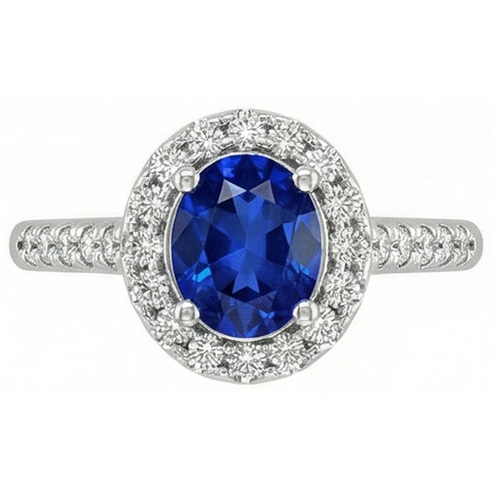 2,90 ct Sri Lanka blauer Saphir mit Diamantring Weißgold 14K