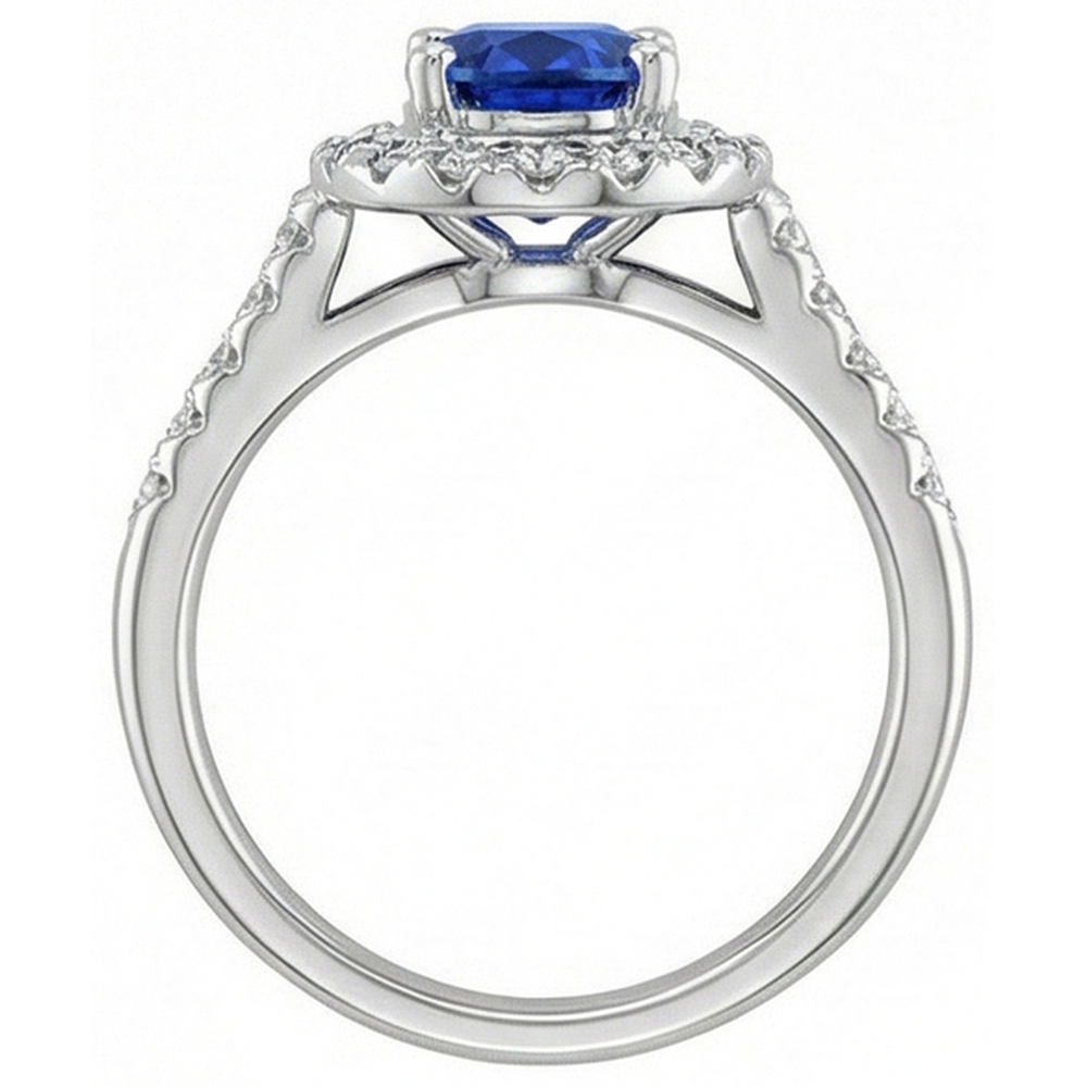 2,90 ct Sri Lanka blauer Saphir mit Diamantring Weißgold 14K