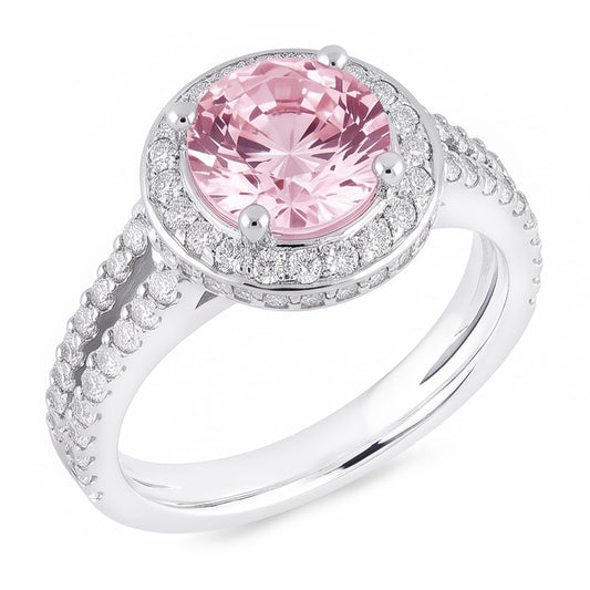 2,91 Karat Halo Pink Saphir Solitär mit Akzenten Verlobungsring