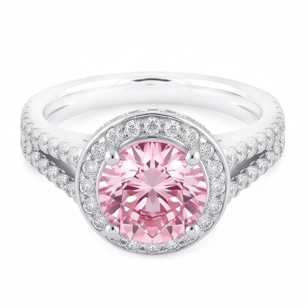 2,91 Karat Halo Pink Saphir Solitär mit Akzenten Verlobungsring