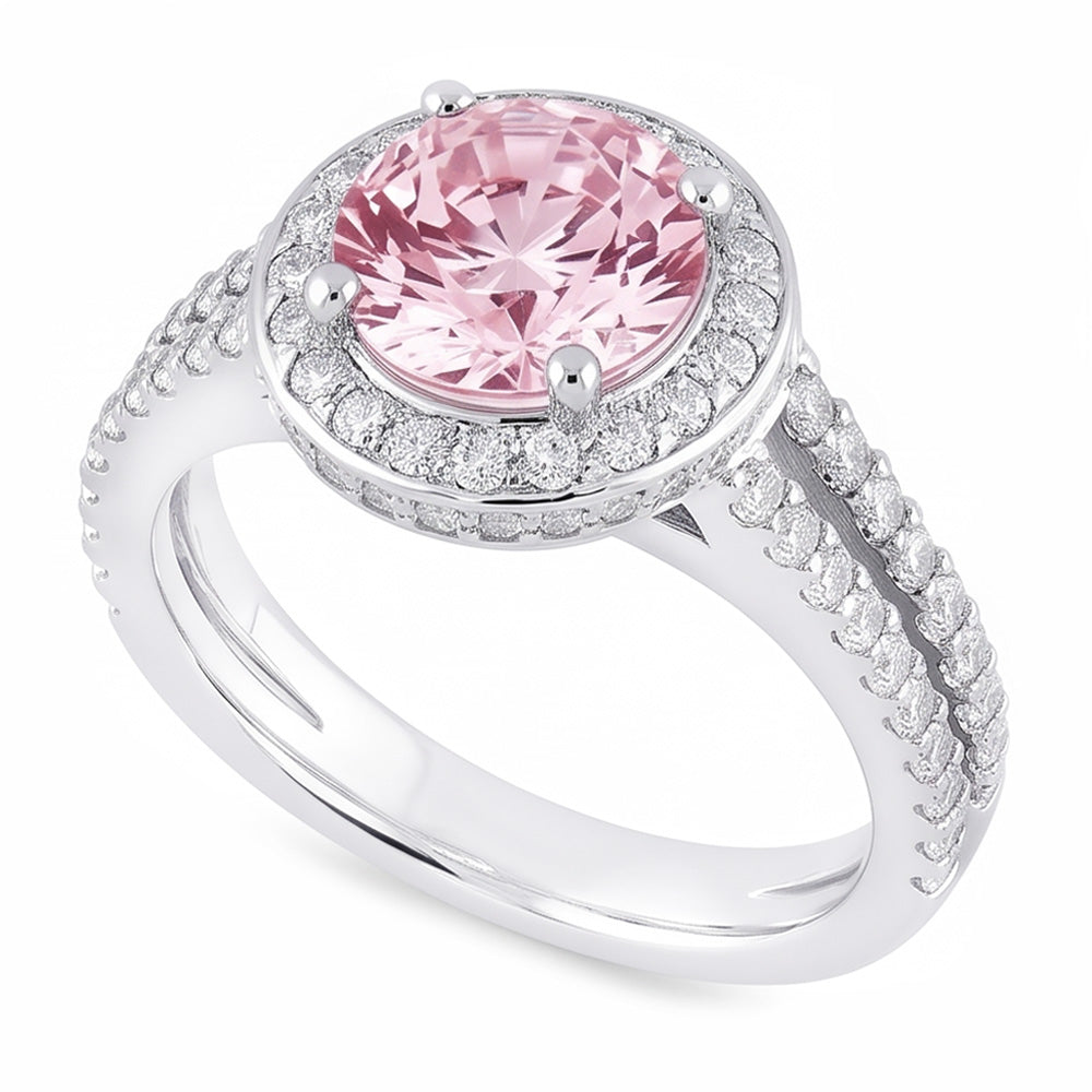 2,91 Karat Halo Pink Saphir Solitär mit Akzenten Verlobungsring