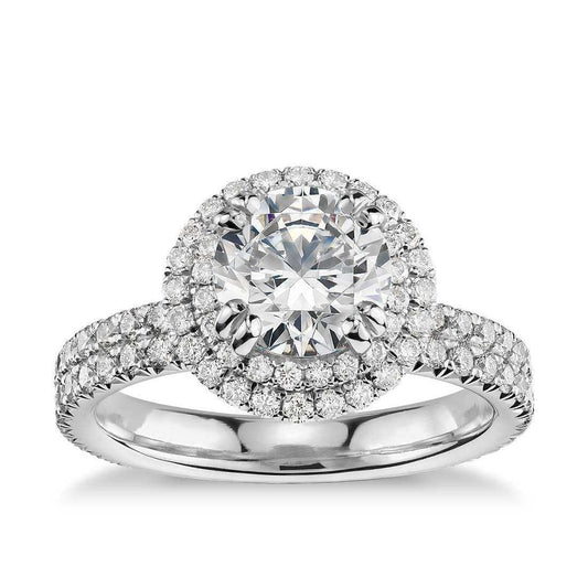 2,97 Karat Runder Doppel-Halo-Echt Diamant-Ring 14K Weißgold