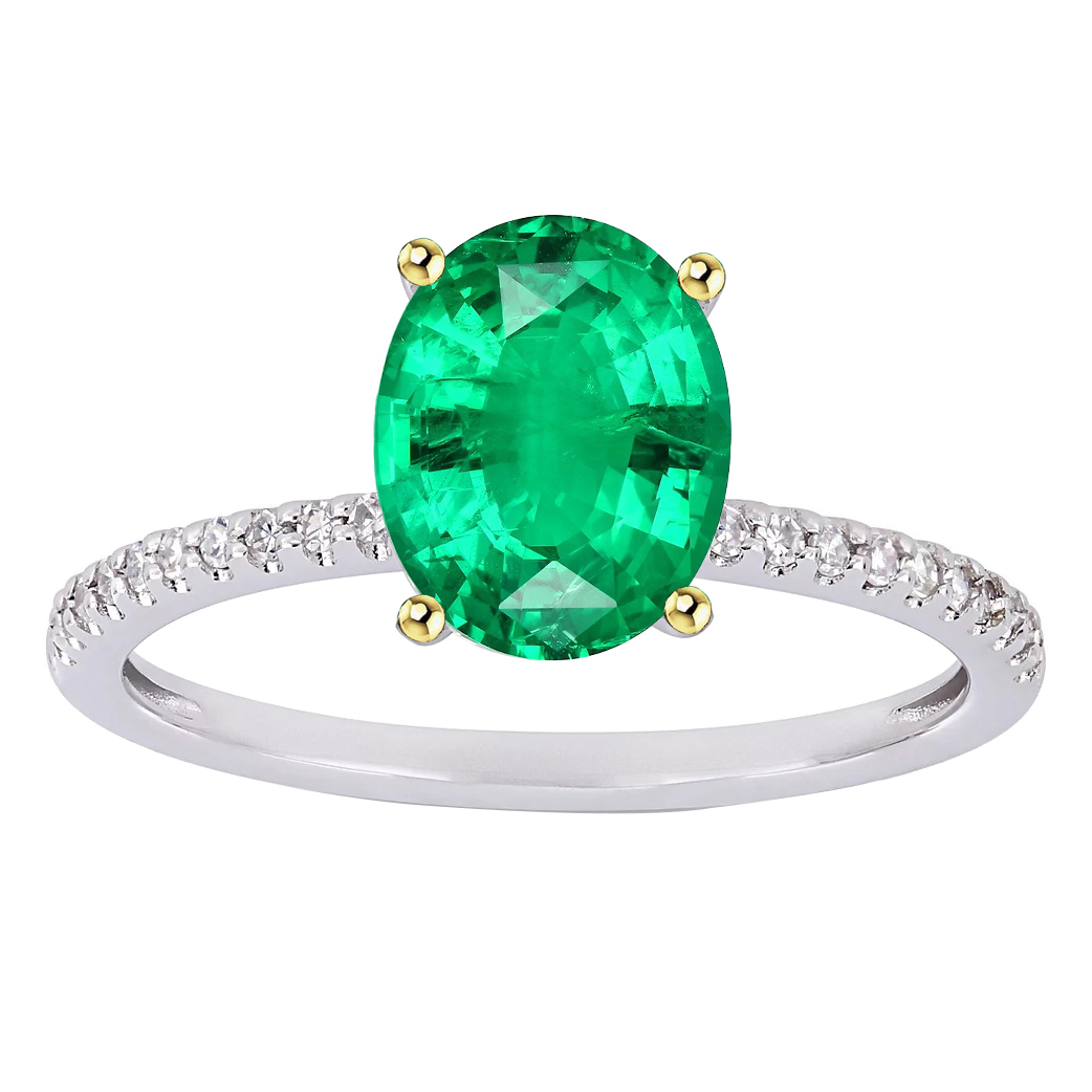 Oval Smaragd Ring in Zweifarbiges 14K Gold – Hauptansicht