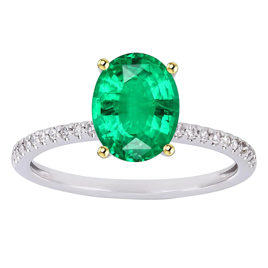 Oval Smaragd Ring in Zweifarbiges 14K Gold – Hauptansicht