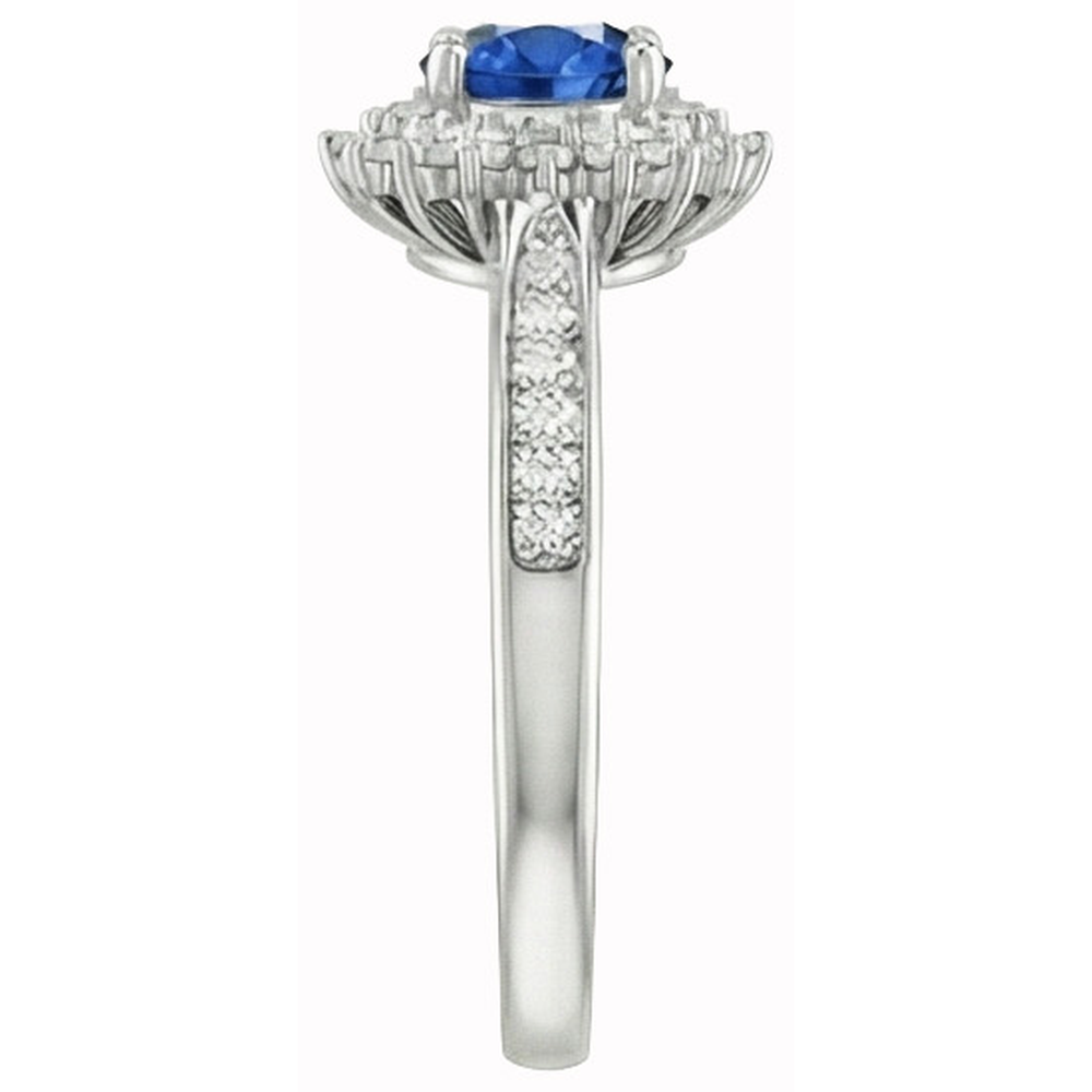 3.10 Kt Runder Ceylon Blauer Saphir & Diamanten Ring WG 14K