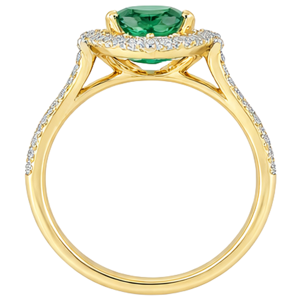3.20 Karat Grün Smaragd und Diamanten Verlobungsring Gelbgold 14K