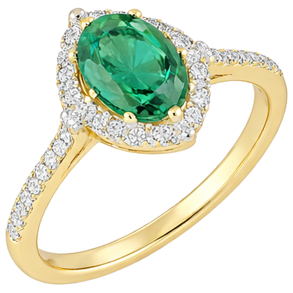 3.20 Karat Grün Smaragd und Diamanten Verlobungsring Gelbgold 14K