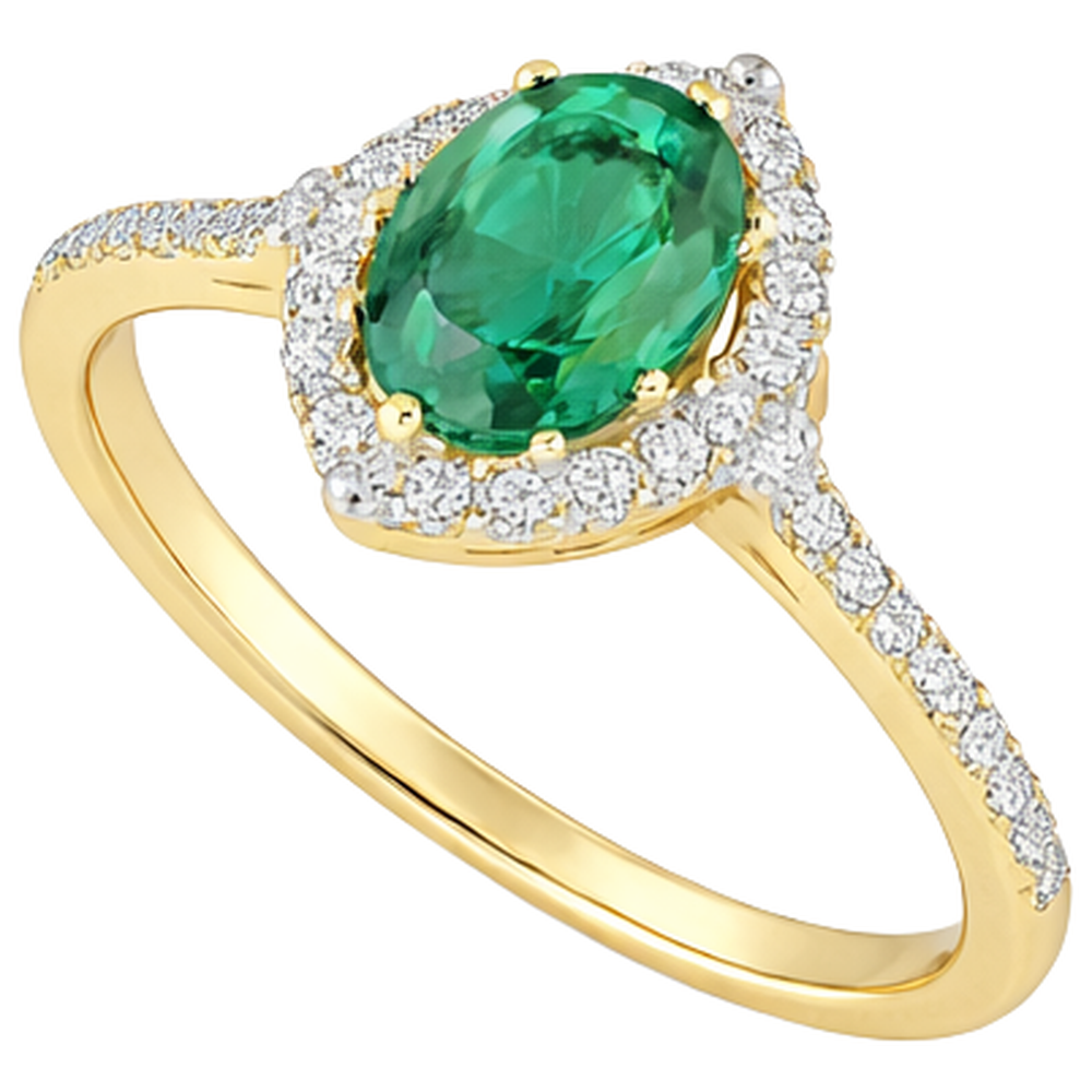 3.20 Karat Grün Smaragd und Diamanten Verlobungsring Gelbgold 14K