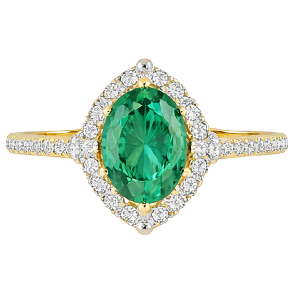 3.20 Karat Grün Smaragd und Diamanten Verlobungsring Gelbgold 14K