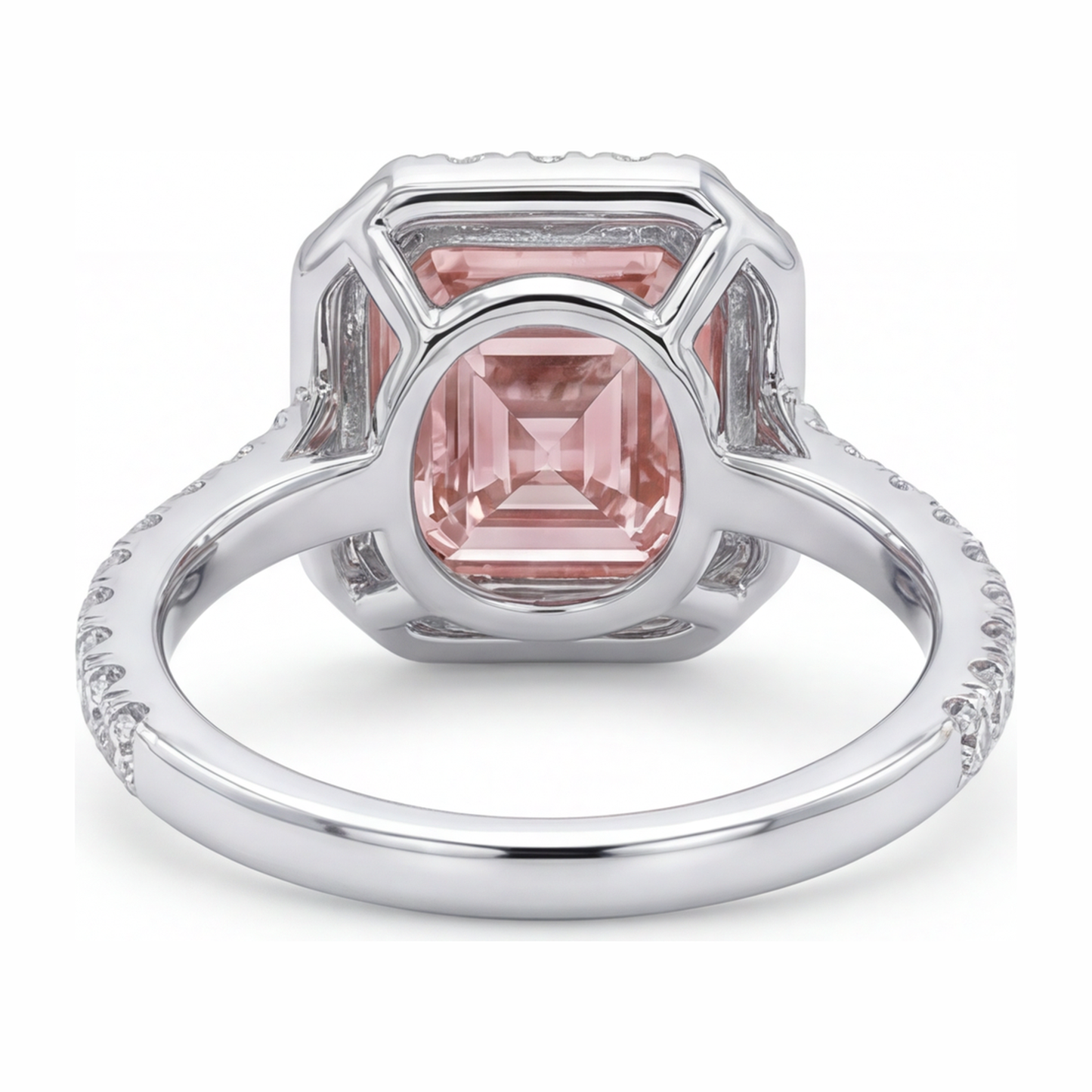 Damen-Verlobungsring mit rosa Diamant 3,25 Karat im Labor gezüchtet Asscher Halo 14 Karat Weißgold