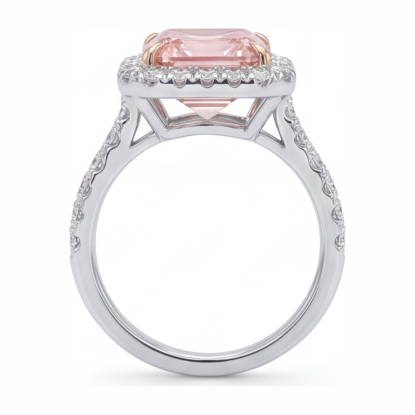 Damen-Verlobungsring mit rosa Diamant 3,25 Karat im Labor gezüchtet Asscher Halo 14 Karat Weißgold