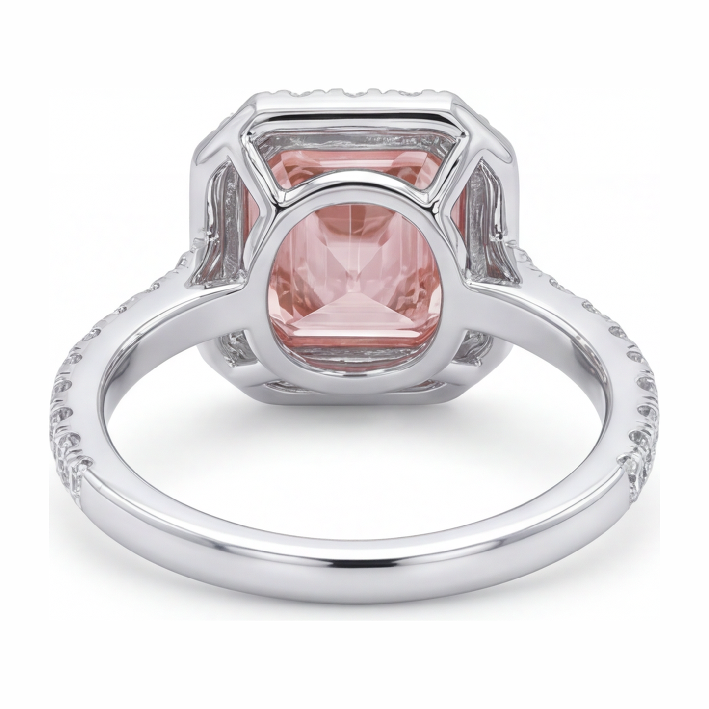 Damen-Verlobungsring mit rosa Diamant 3,25 Karat im Labor gezüchtet Asscher Halo 14 Karat Weißgold
