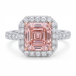 Damen-Verlobungsring mit rosa Diamant 3,25 Karat im Labor gezüchtet Asscher Halo 14 Karat Weißgold