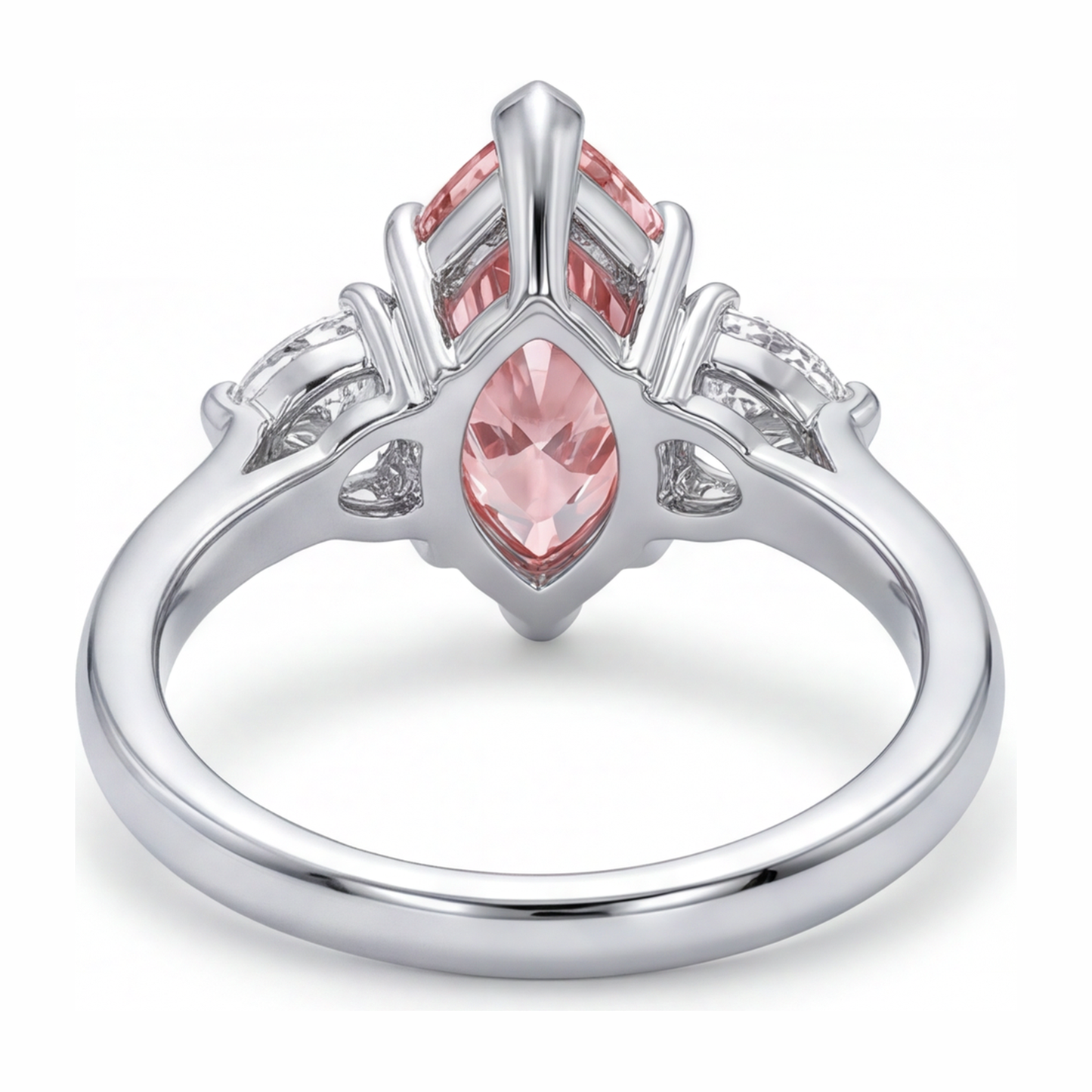 Drei-Stein-Ring mit im Labor gezüchtetem rosa Diamanten im Marquise-Schliff, 3,5 Karat, 14 Karat Weißgold