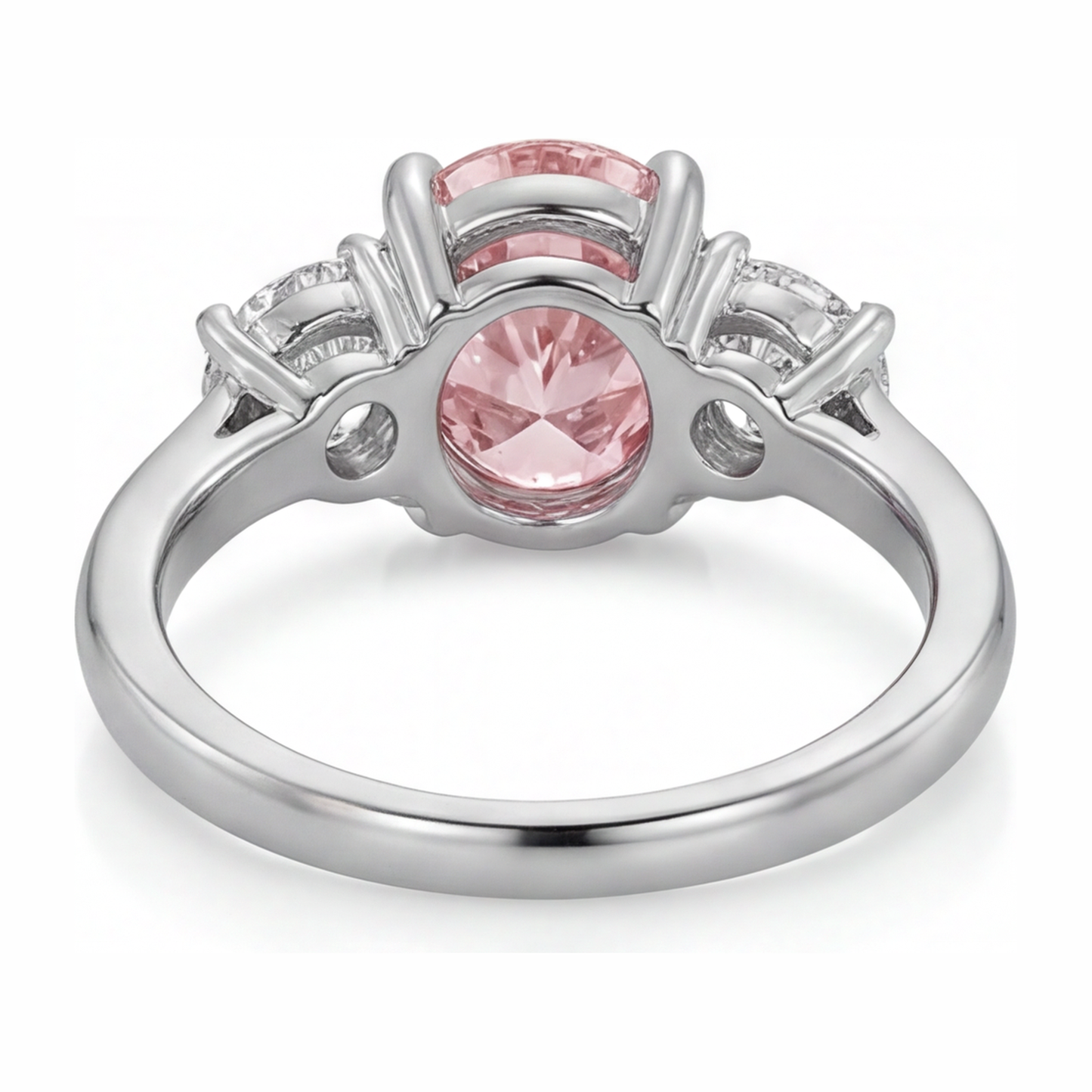 Im Labor gezüchteter rosa Diamant, 3,5 Karat, ovaler Dreisteinring, 14 Karat Weißgold