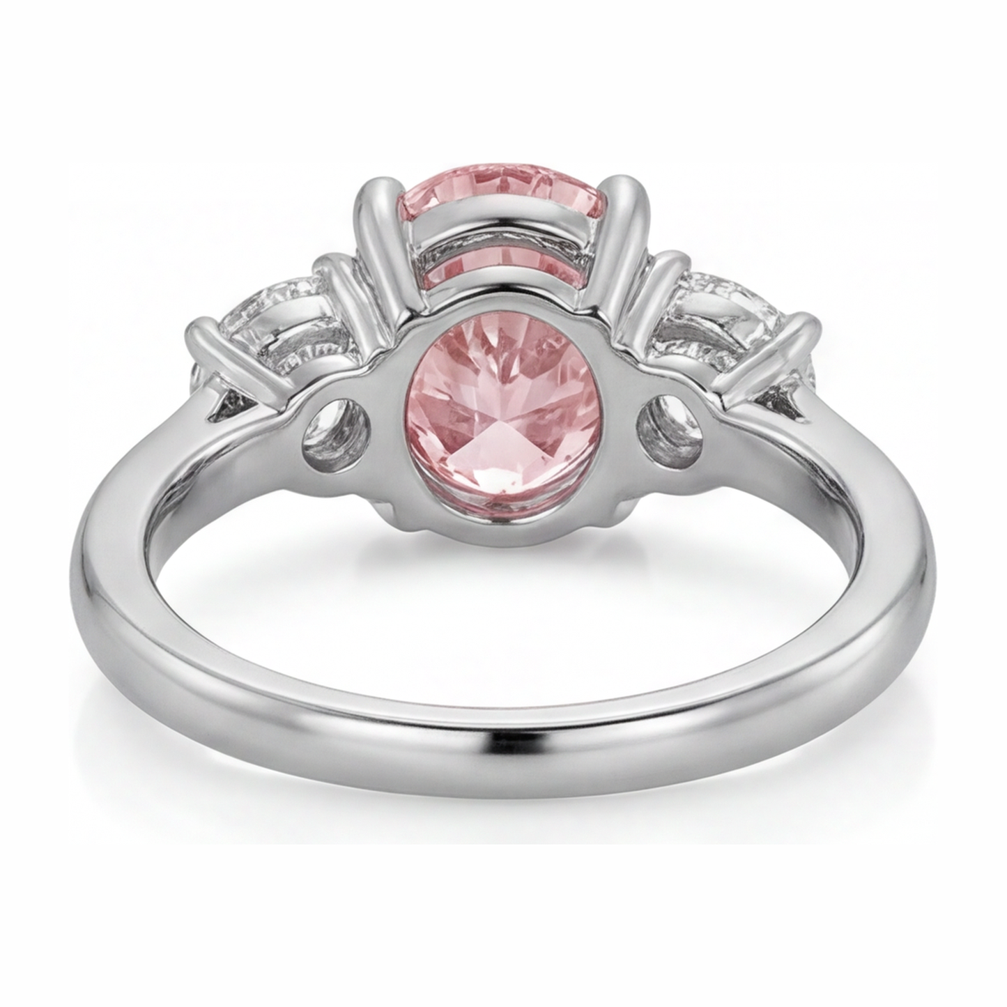 Im Labor gezüchteter rosa Diamant, 3,5 Karat, ovaler Dreisteinring, 14 Karat Weißgold