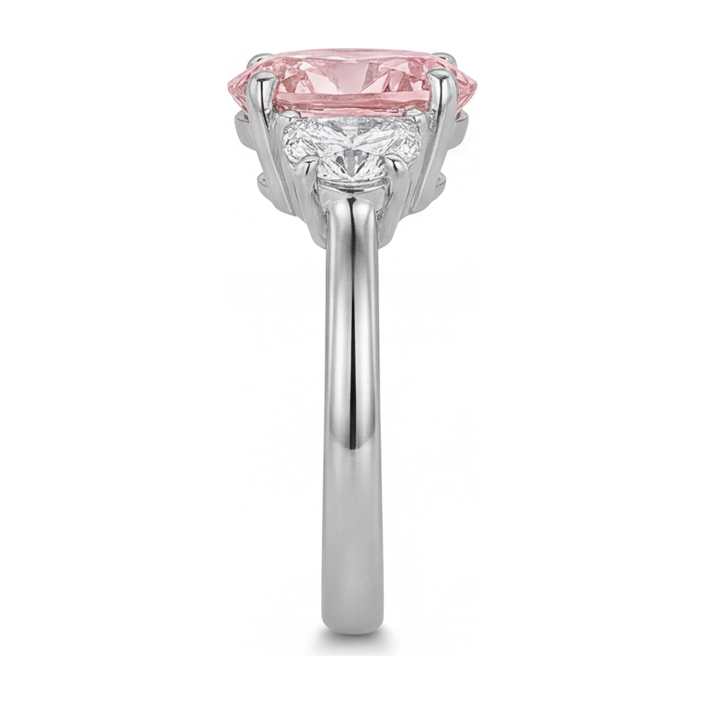 Im Labor gezüchteter rosa Diamant, 3,5 Karat, ovaler Dreisteinring, 14 Karat Weißgold