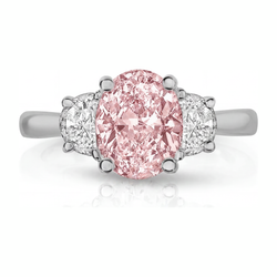 Im Labor gezüchteter rosa Diamant, 3,5 Karat, ovaler Dreisteinring, 14 Karat Weißgold