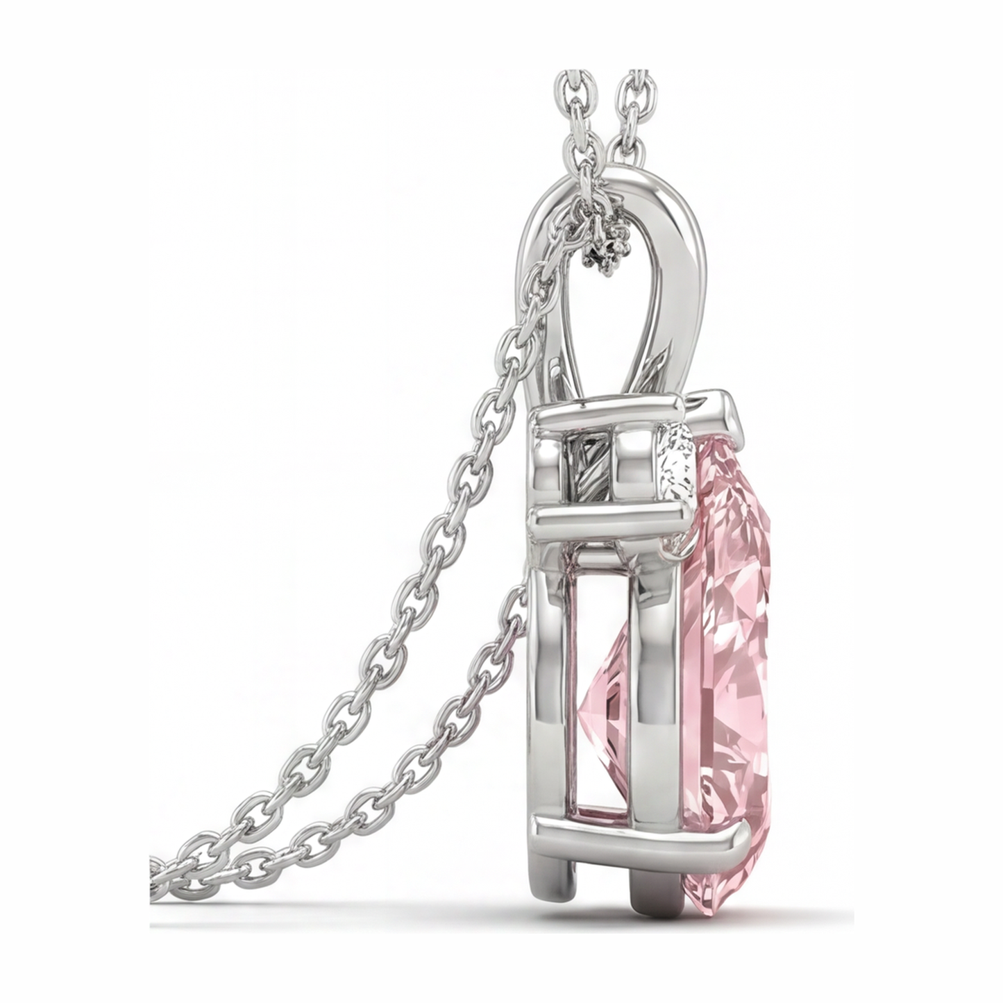 Halskette mit im Labor gezüchtetem rosa Diamanten, 3,5 Karat Tropfen-Bypass-Anhänger, 14 Karat Weißgold