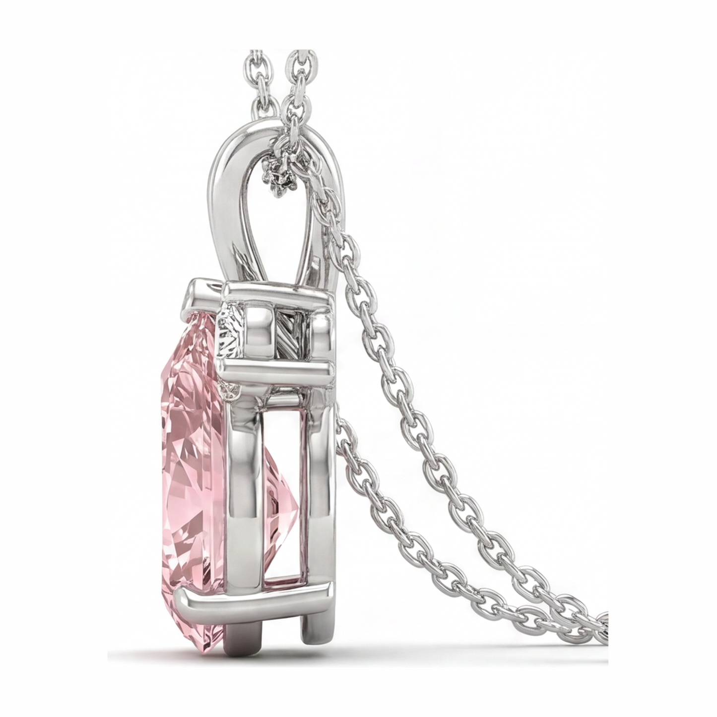Halskette mit im Labor gezüchtetem rosa Diamanten, 3,5 Karat Tropfen-Bypass-Anhänger, 14 Karat Weißgold