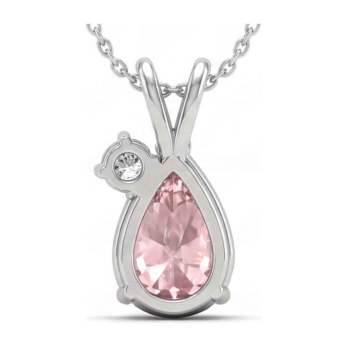 Halskette mit im Labor gezüchtetem rosa Diamanten, 3,5 Karat Tropfen-Bypass-Anhänger, 14 Karat Weißgold