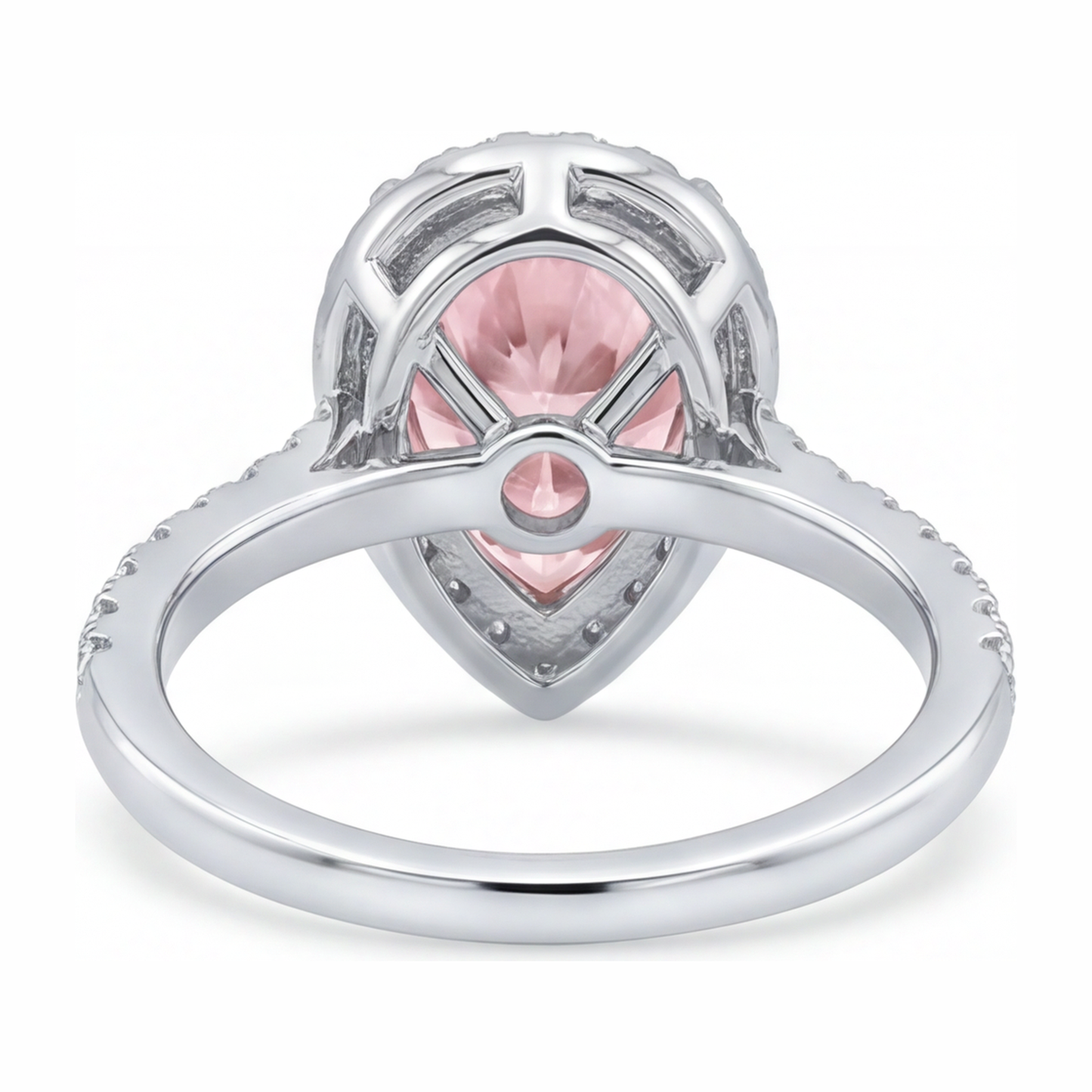 Verlobungsring mit rosa Diamant 3,5 Karat im Labor gezüchtet Tropfenschliff Halo 14 Karat Weißgold