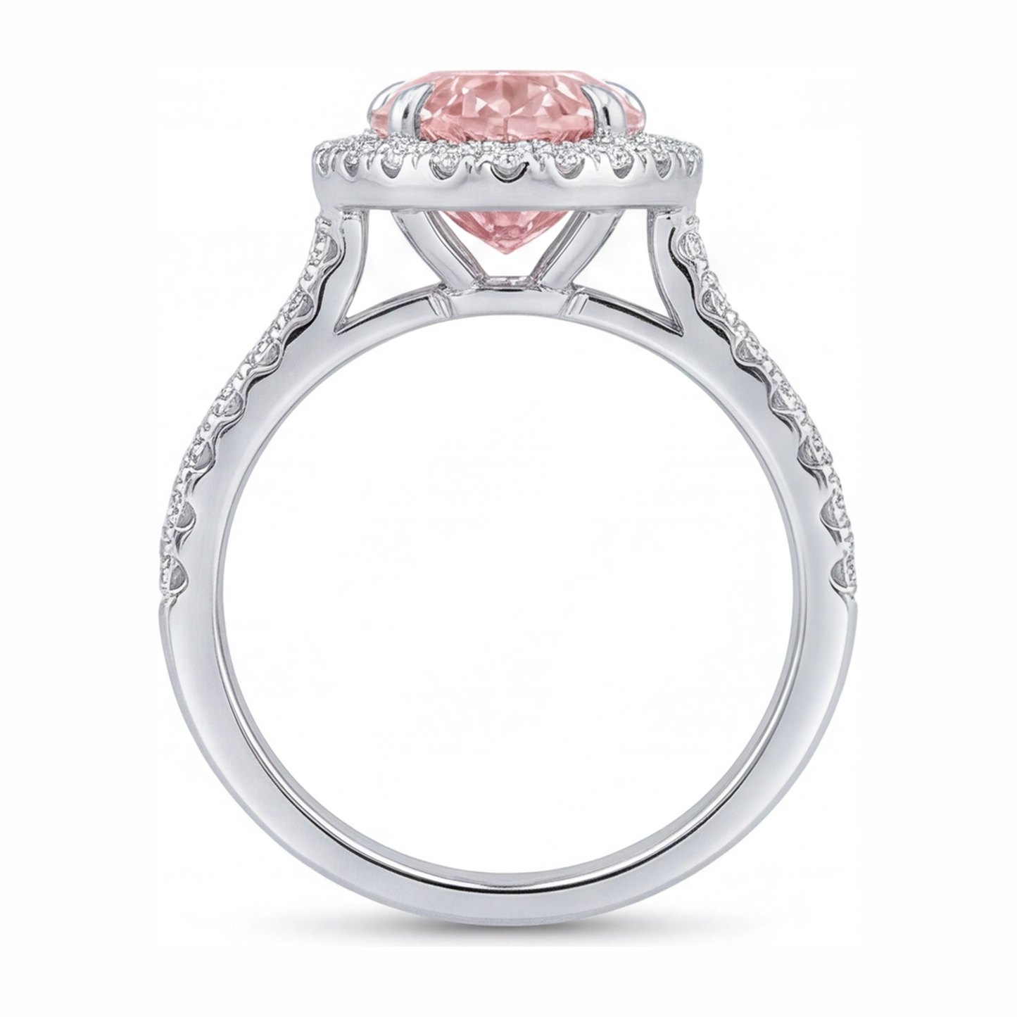 Verlobungsring mit rosa Diamant 3,5 Karat im Labor gezüchtet Tropfenschliff Halo 14 Karat Weißgold